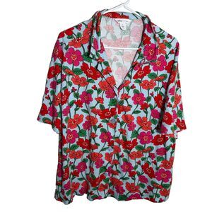 Disney Vera Bradley Shirt Women's XL Floral Pajama PJ Button Up Top Mickey Mouse
